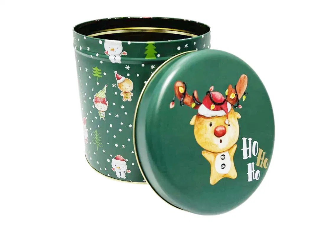 Factory Wholesale Custom Tinplate Container Large Cylindrical Christmas Tins Food Storage Metal Cans