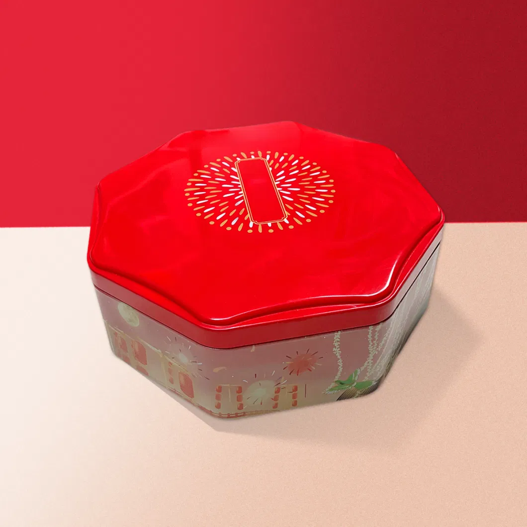 Mooncake Octagonal Egg Roll Cookie Tin Three-Layer Tinplate Box