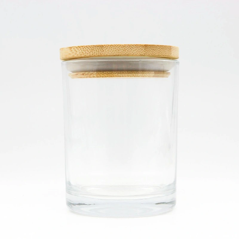 Glass Candle Jar Home Use Round Shape Candle Jar with Bamboo Lid