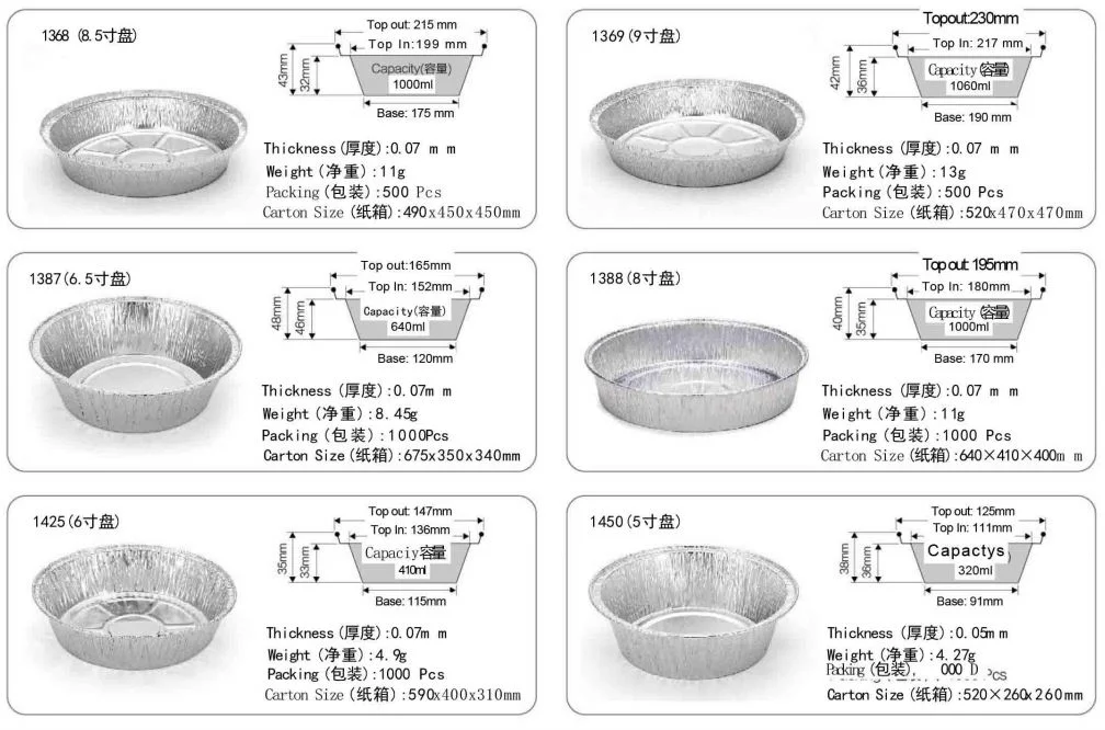 Round Disposable Aluminum Trays Food Grade Cake Catering Tin Foil Containers/Plate/Pot/Dishes with Cover