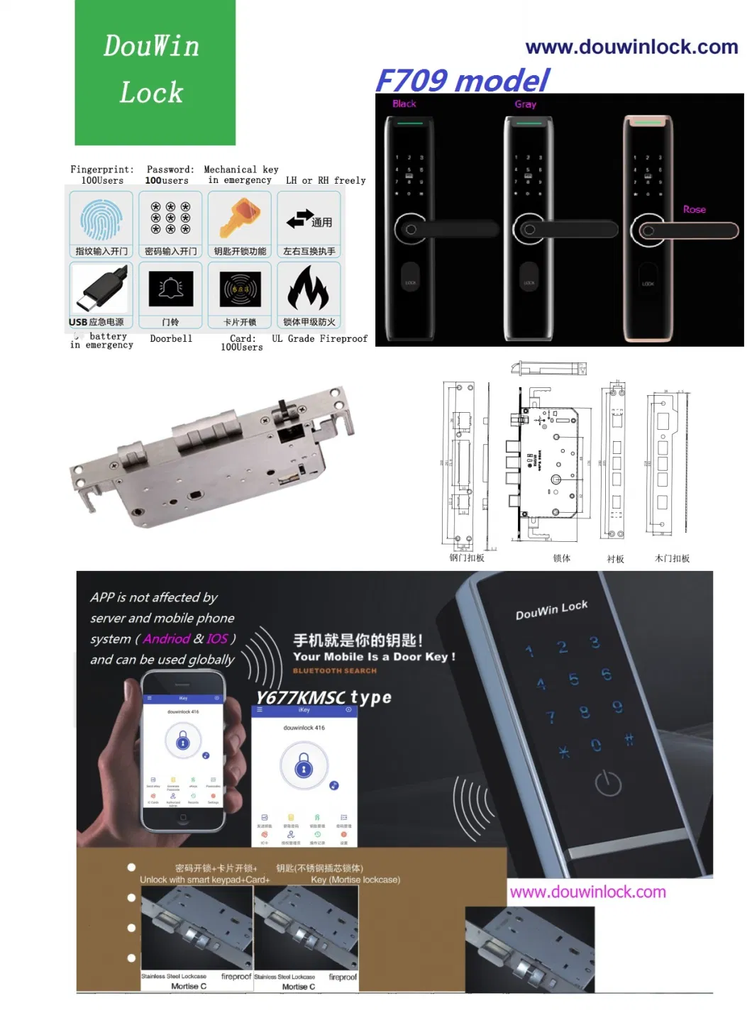 APP Douwin Blurtooth WiFi Electronic Key Card Child Safety Door Cylinder Lock with CE FCC Certification