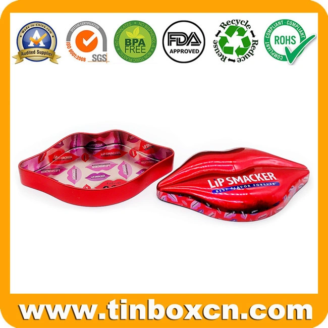 Novel Lip Shape Metal Gift Tin Box for Lip Smacker