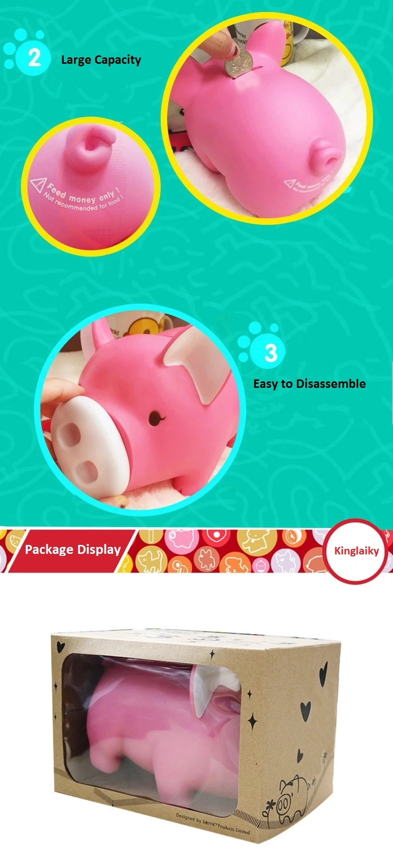 Plastic Piggy Bank in Gift Box Coin Money Storage for Kid&prime;s Birthday