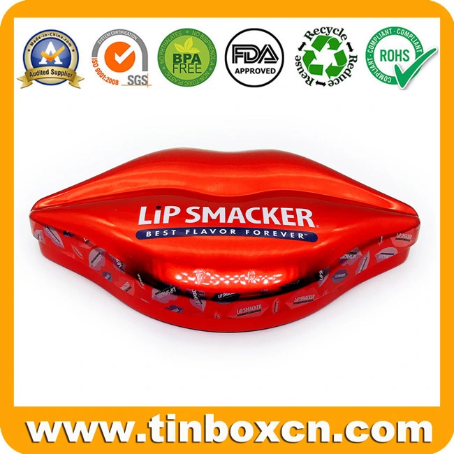 Novel Lip Shape Metal Gift Tin Box for Lip Smacker