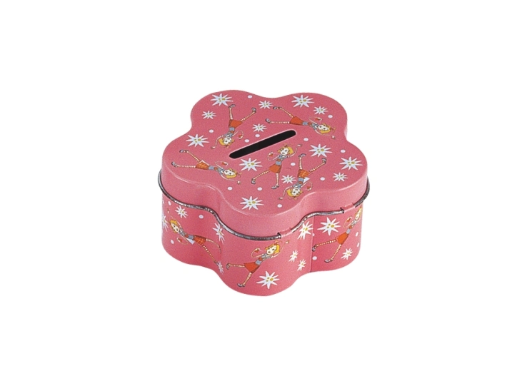 Hot Sale Flower Shaped Piggy Bank Tin Box Chocolate Cookies Coin Tin Can with Lock and Key Tin Box