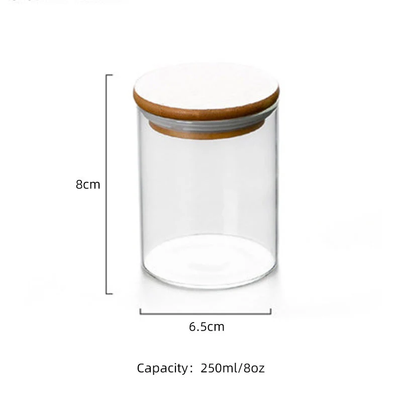 Small Wide Mouth Container Jars Glass Storage Round Food Clear Custom Borosilicate Glass Jar with Bamboo Lid