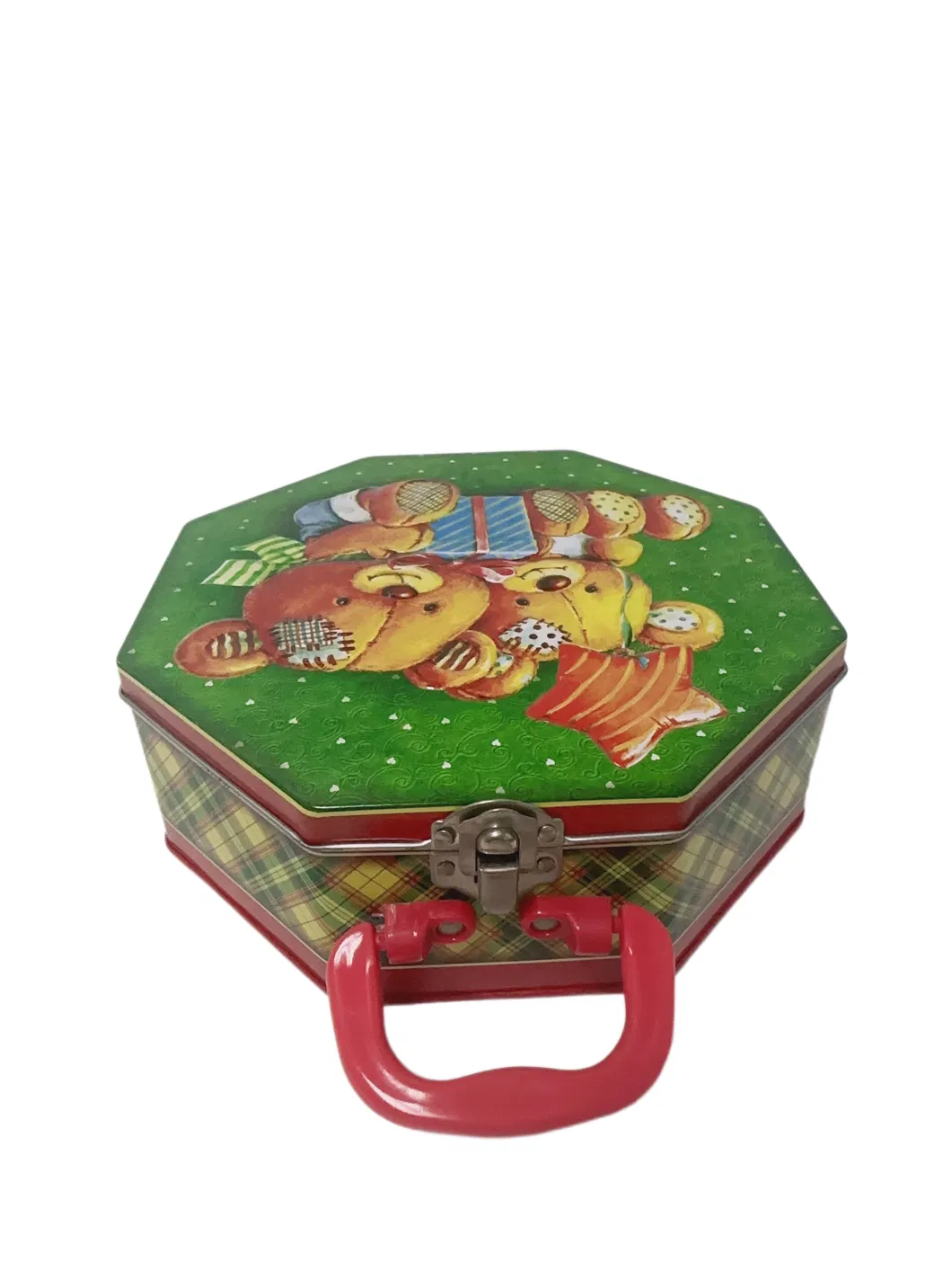 Suitcase Lunch Tin with Handle Custom Metal Lunch Tin Can with Lock Flower Shaped Christamas Tin Gift Packaging Tin Box