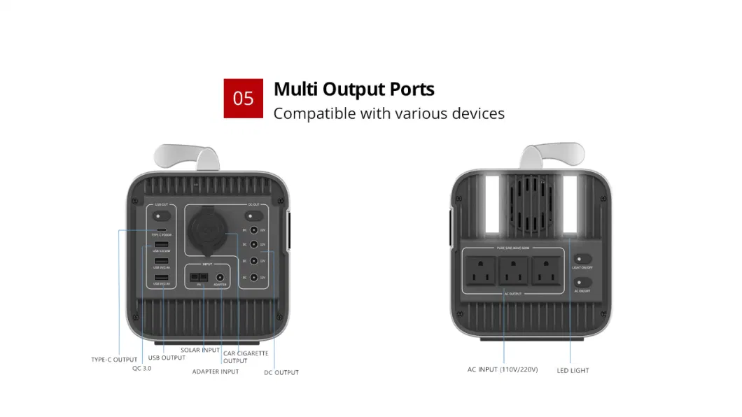 300W 600W Camping Outdoor 220V Mobile Solar Generator Lithium Battery
