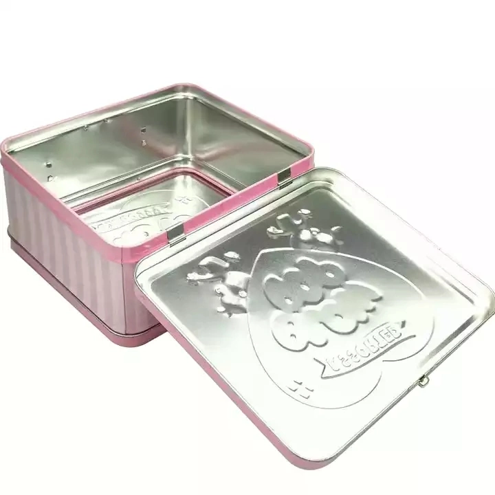 Rectangular Tin with Plastic Handle Children&prime;s Metal Lunch Box for Kids