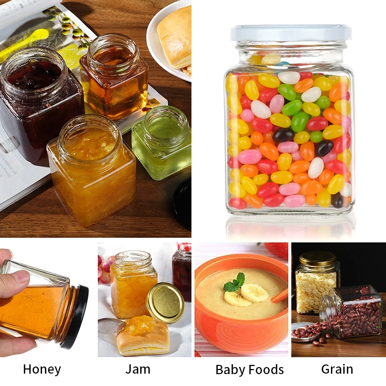 Factory Produced Food Grade Clear Square Glass Honey Jar