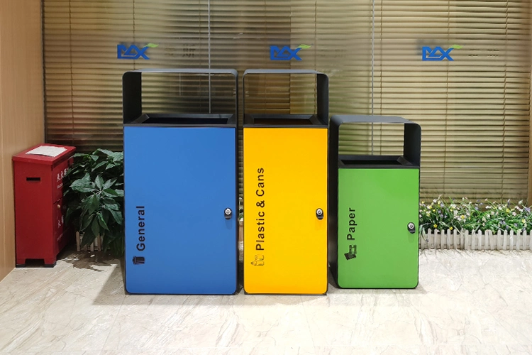 Customized Environmentally Friendly Street Outdoor Metal Two Sides Open Square Trash Can