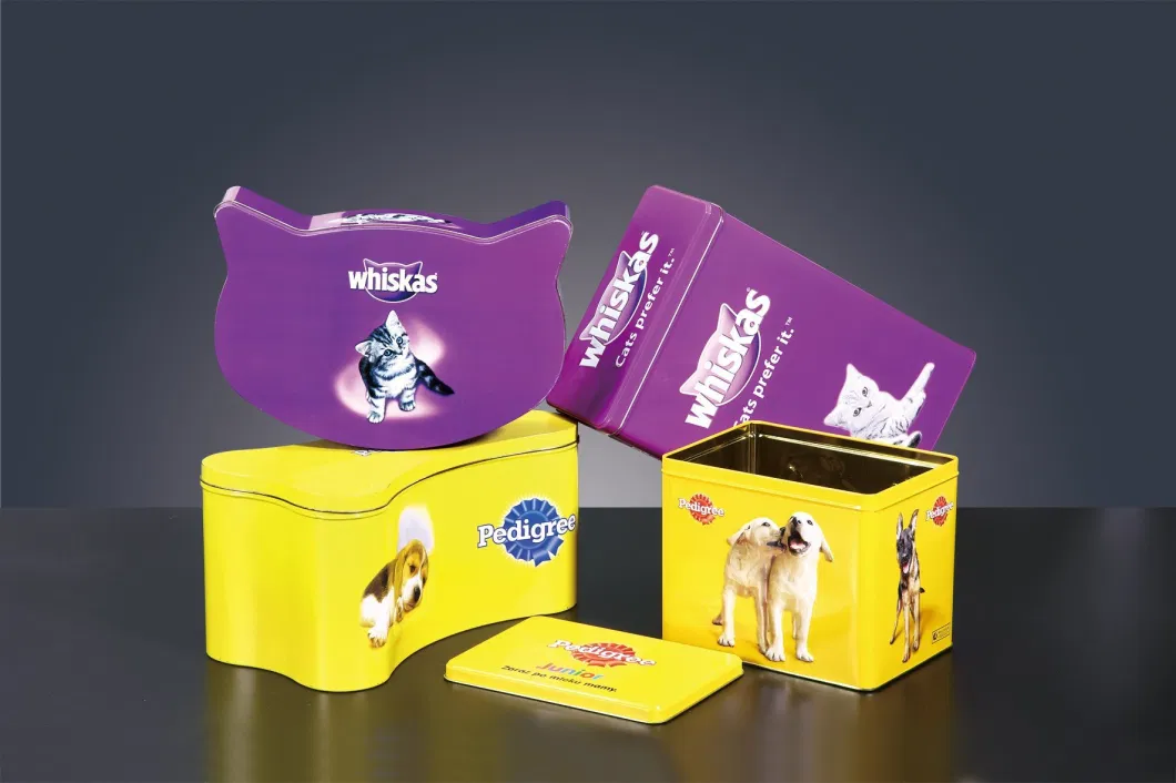 Rectangle Shape Cat Dog Food Storage Tin Metal Box Pet Food Tin Can Treats Biscuit Cookie Tin Case Gift Packaging Tin Box