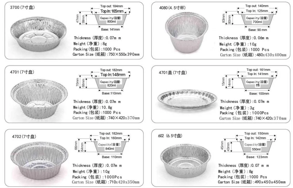 Round Disposable Aluminum Trays Food Grade Cake Catering Tin Foil Containers/Plate/Pot/Dishes with Cover