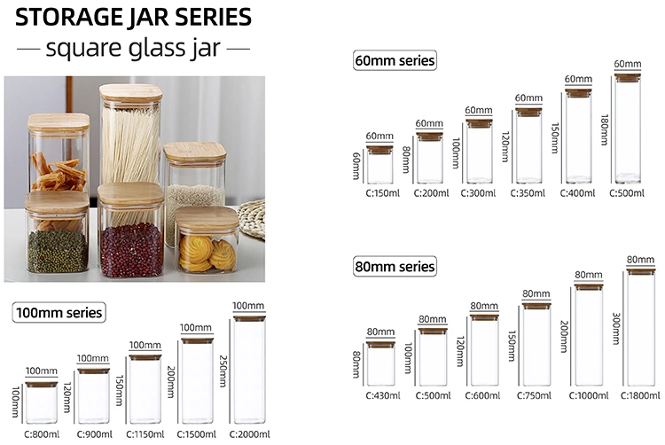 Glass Food Storage Jars, Clear Storage Containers with Airtight Bamboo Lid, Pantry Organization Jar, Spice, Blooming Tea, Coffee and Sugar Container, Canister