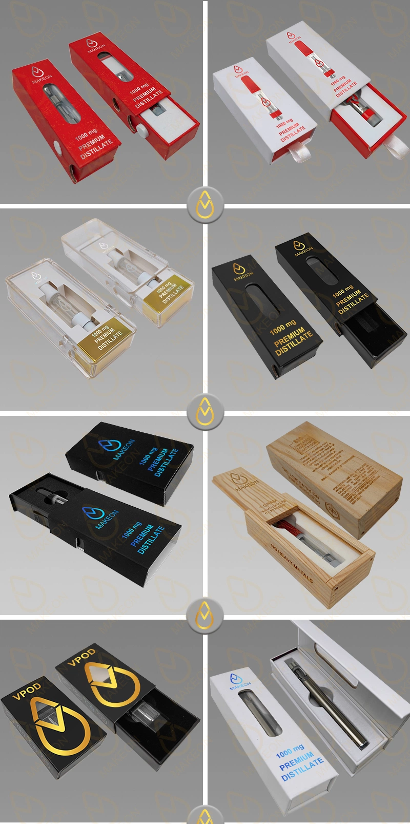 Makeon Custom Packaging for Live Resin Disposable E-Cigarette Vape Luxury Gift Cardboard 510 Cartridge Battery Premium Vaporizer Sliding Childproof Drawer Box
