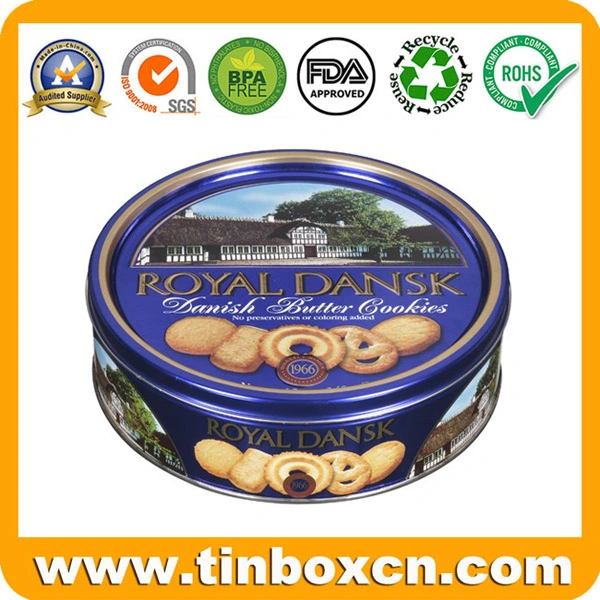 Embossed Round Metal Tin Can Denmark Butter Cookies Tin Box