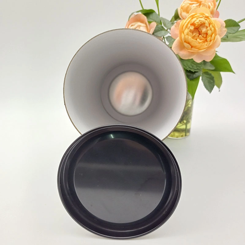 Customized Black Cylinder Shape Paper Round Packaging Box Tube Cardboard Composite Can with Metal Tinplate Base and Lid