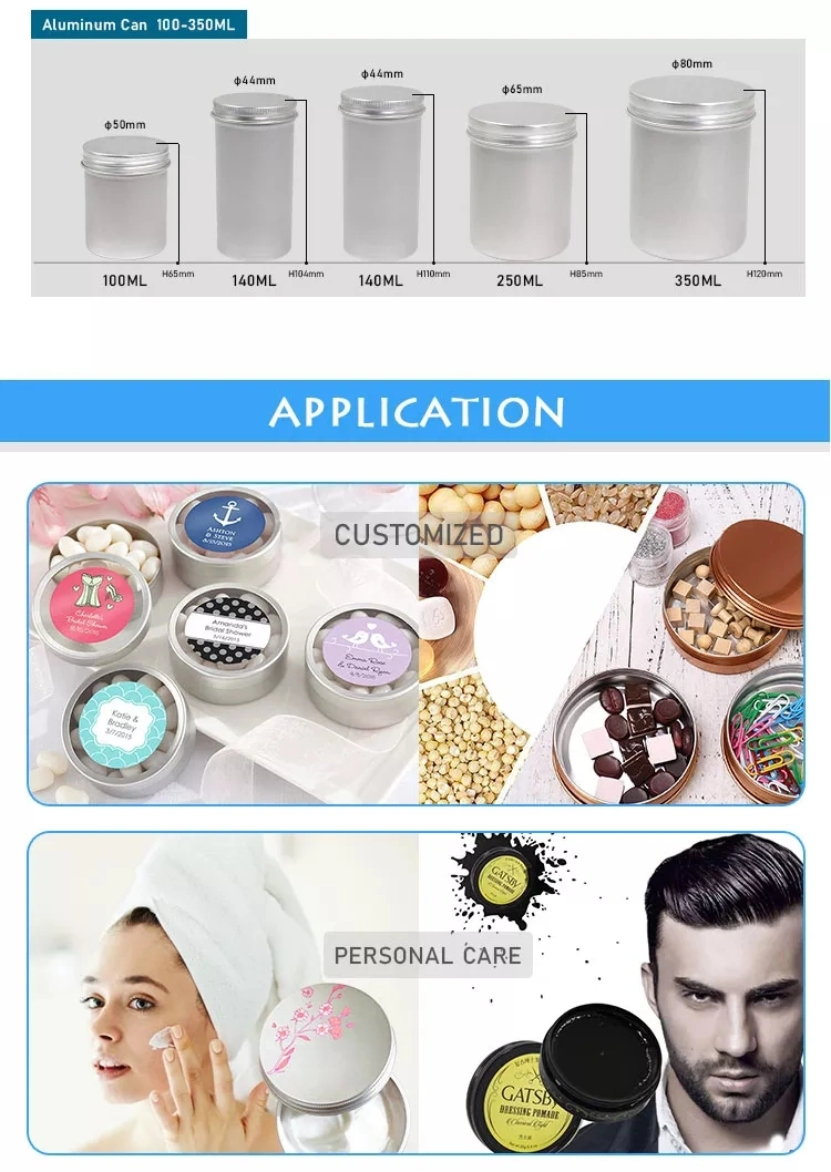 Empty Metal Cream Lip Balm Container Hair Wax Black Pot Can 5g 10g 15g 30g 50g 60g 100g 150g 200g Black Aluminum Candle Jar Tin