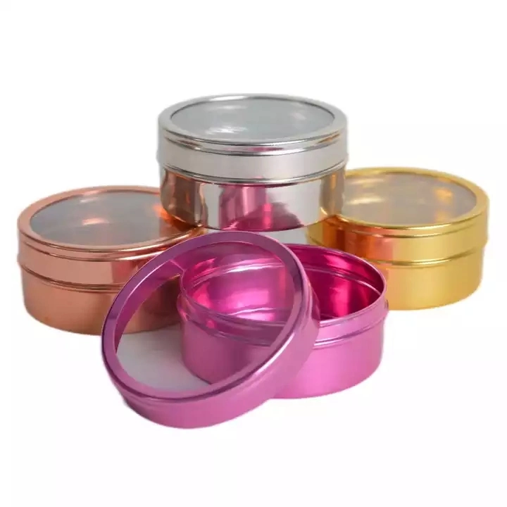 5225kc 40ml Aluminum Round Cosmetic Cream Candy Spice Pill Mint Small Black Metal Mini Tin Boxes with Clear Window