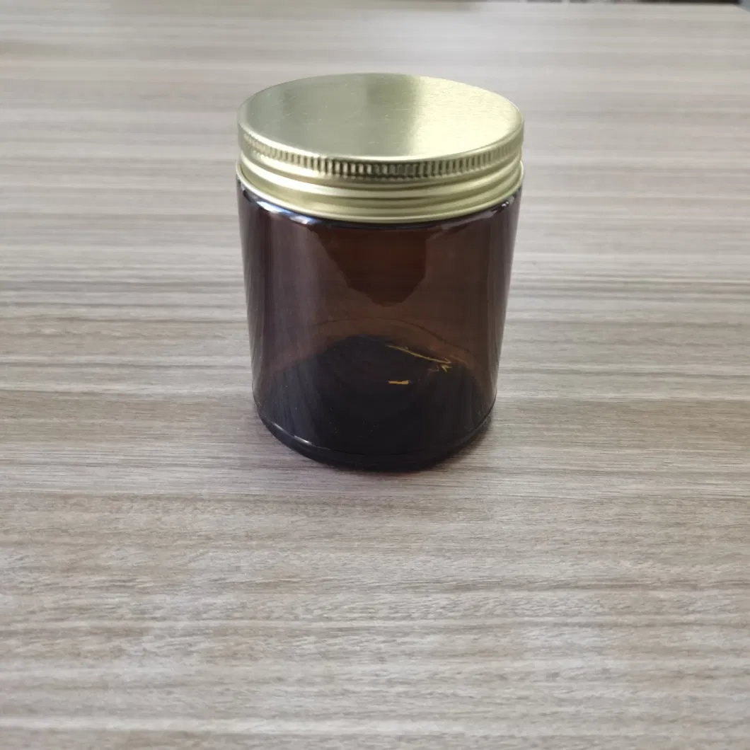Wide Mouth Glass Amber Jar, Empty Round Jars for Beauty Cosmetic Products, Lotion, and Powders Black Lid Small Candle Packaging