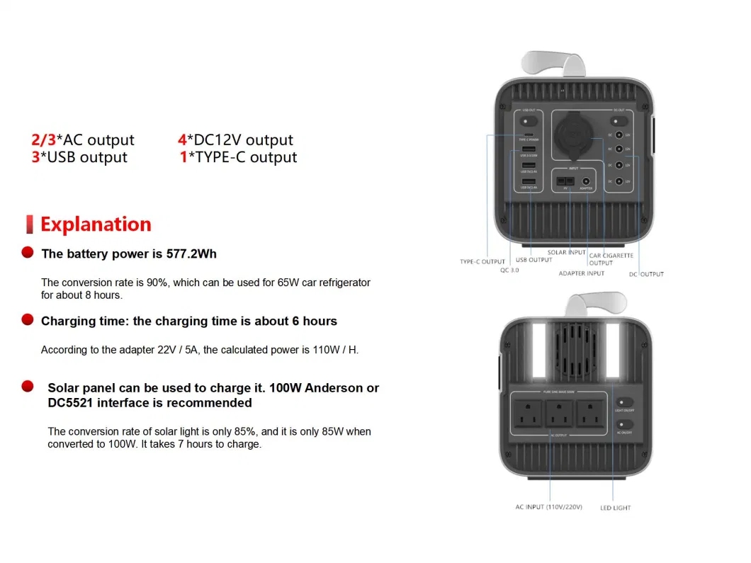 New Style Energy Crisis 600W 577wh Solar Generator Super Fast Charging Outdoor Portable Power Station