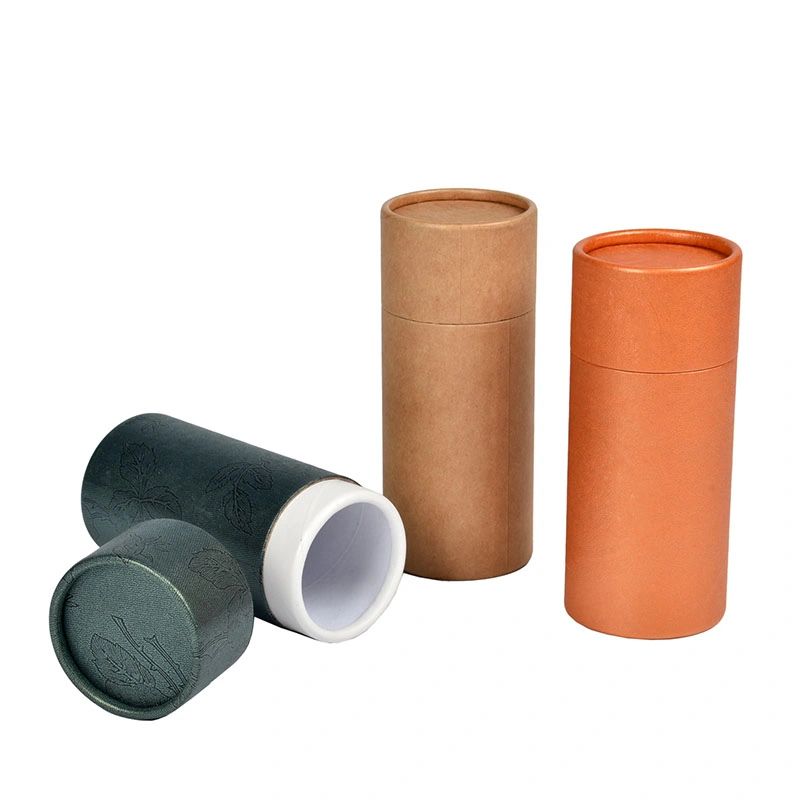 Customized Black Cylinder Shape Paper Round Packaging Box Tube Cardboard Composite Can with Metal Tinplate Base and Lid