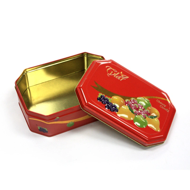 Custom Big Rectangular Polygonal Chocolate Chewy Candy Packaging Metal Candy Tin