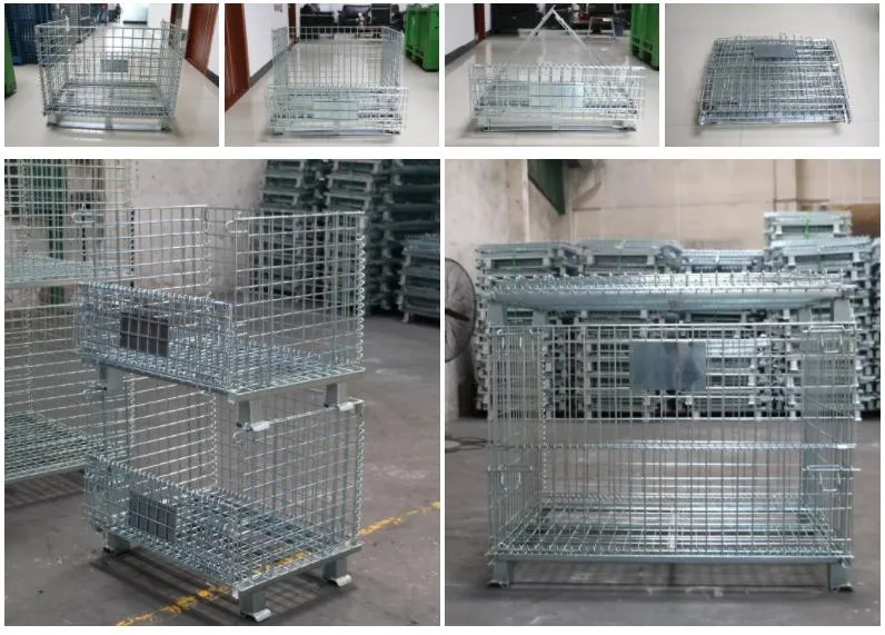 Warehouse Galvanized Foldable Storage Metal Wire Mesh Steel Container with Casters