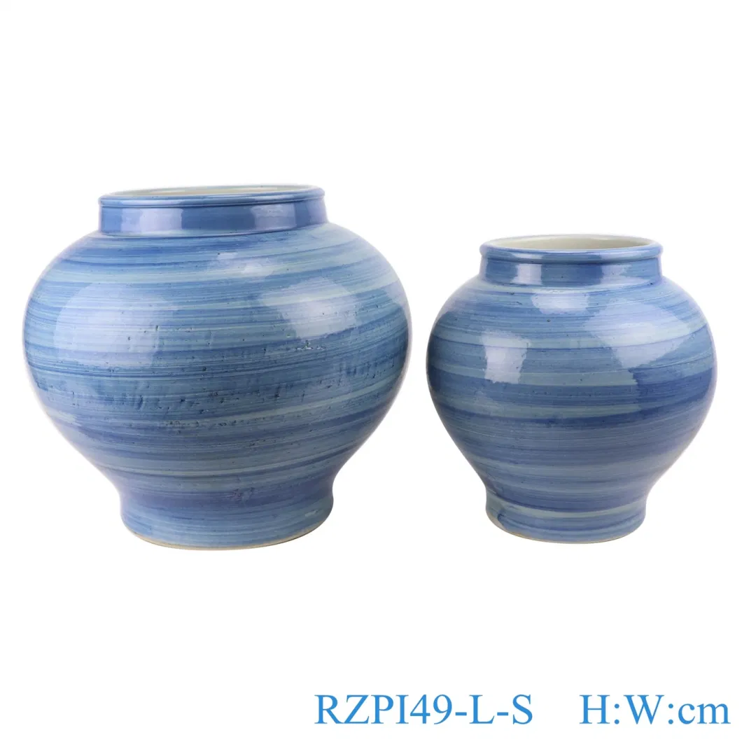 Jingdezhen Handmade Porcelain Blue Striped Design Decorative Vase Storage Jars