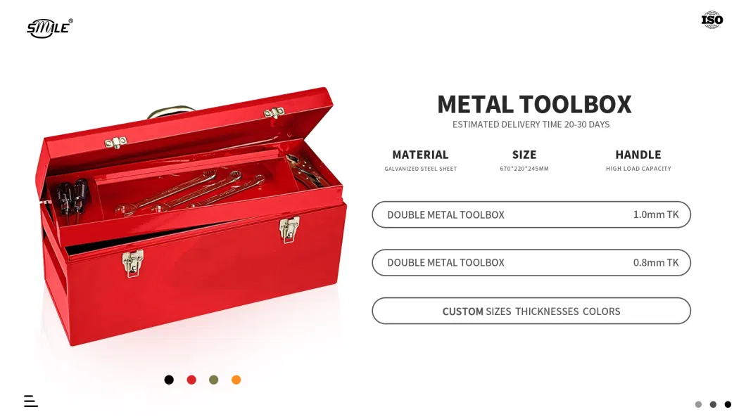 Smile ISO Certified Small Metal Portable Metal Tool Box Multifunctional Steel Toolbox