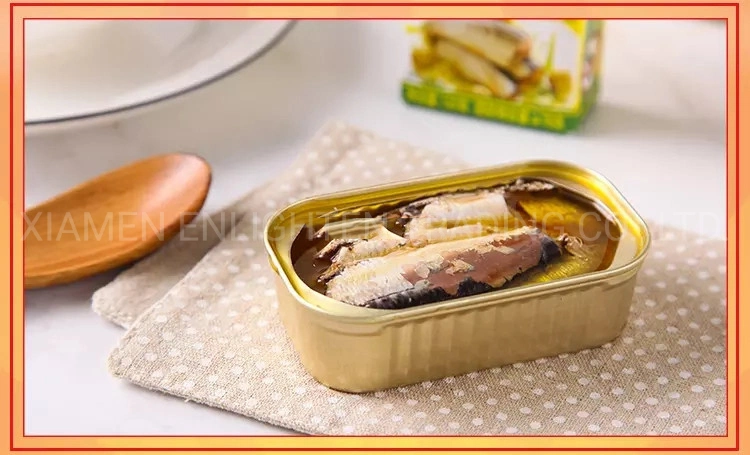 Square Food Grade Tin Can with Easy Open Cap for Sardine Fish in Vegetable Oil