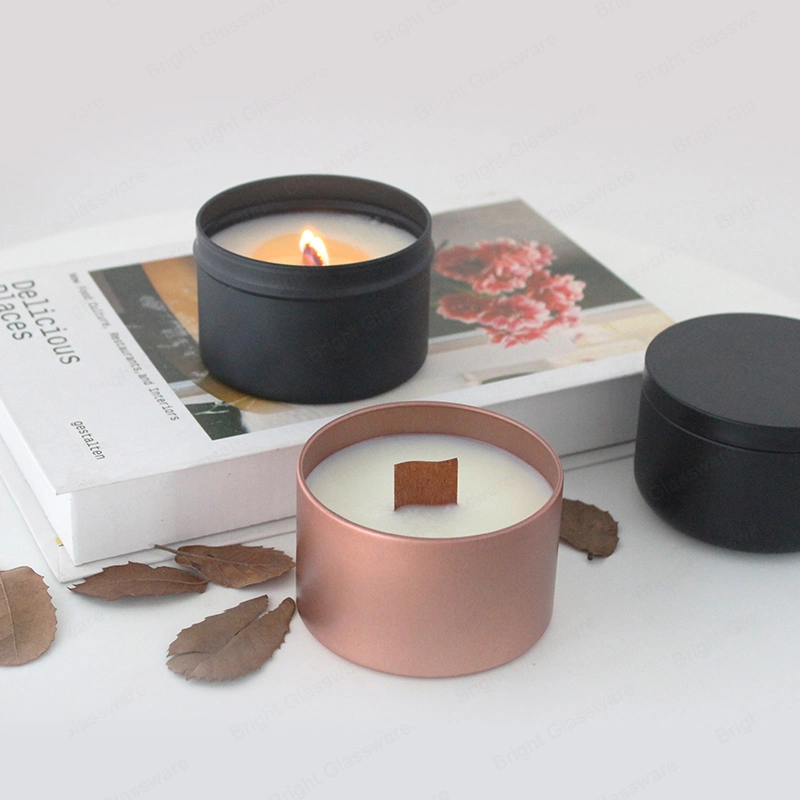 Wholesale Round Shape Rose Gold Aluminum Metal Candle Tin Container