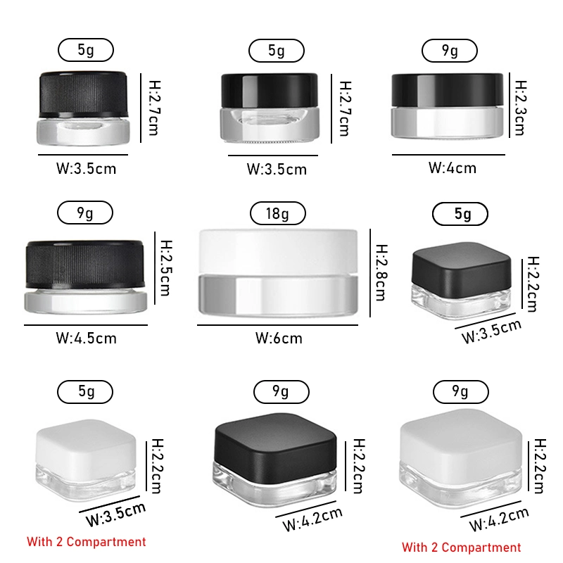 Round Child Resistant Small Glass Cosmetic Eye Cream Jar 3G 5g 9g 18g Square Sample Glass Jar Packaging Cosmetic Jar