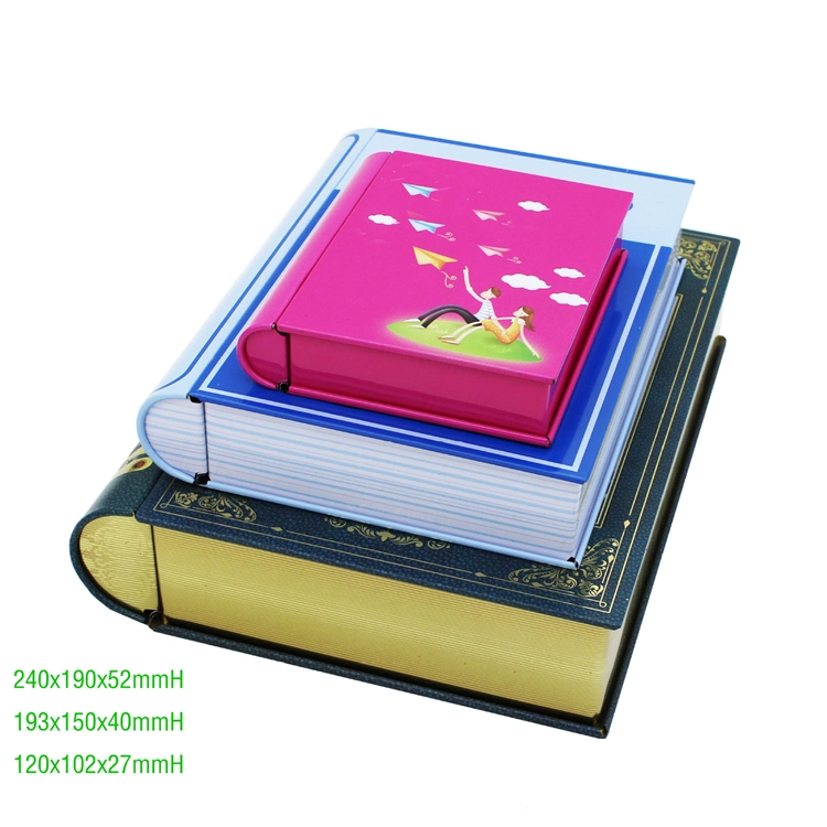 Factory Directly Rectangular Flip Lid Book Shaped Tin Box for Candy Gift