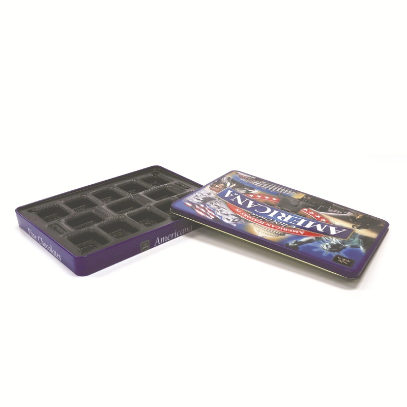 Custom Large Thin Rectangular Cookie Biscuit Chocolate Packaging Metal Chocolate Tin Box