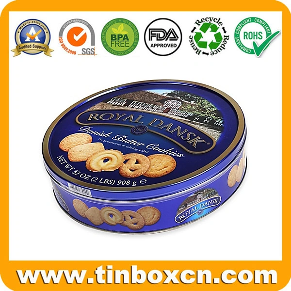 Embossed Round Metal Tin Can Denmark Butter Cookies Tin Box