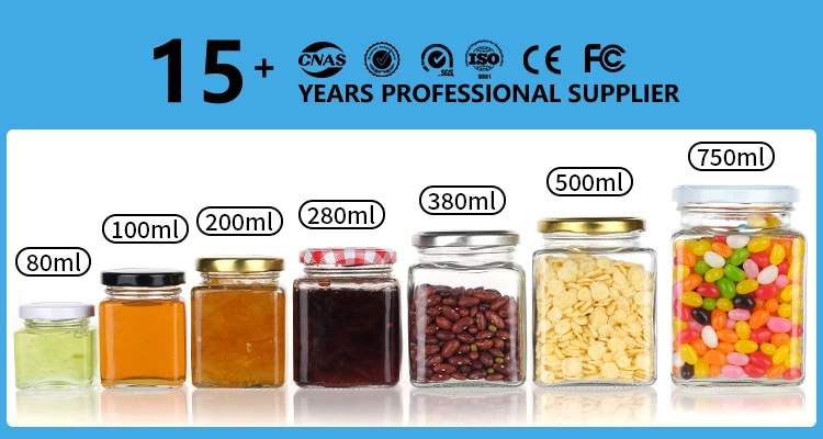 Factory Produced Food Grade Clear Square Glass Honey Jar