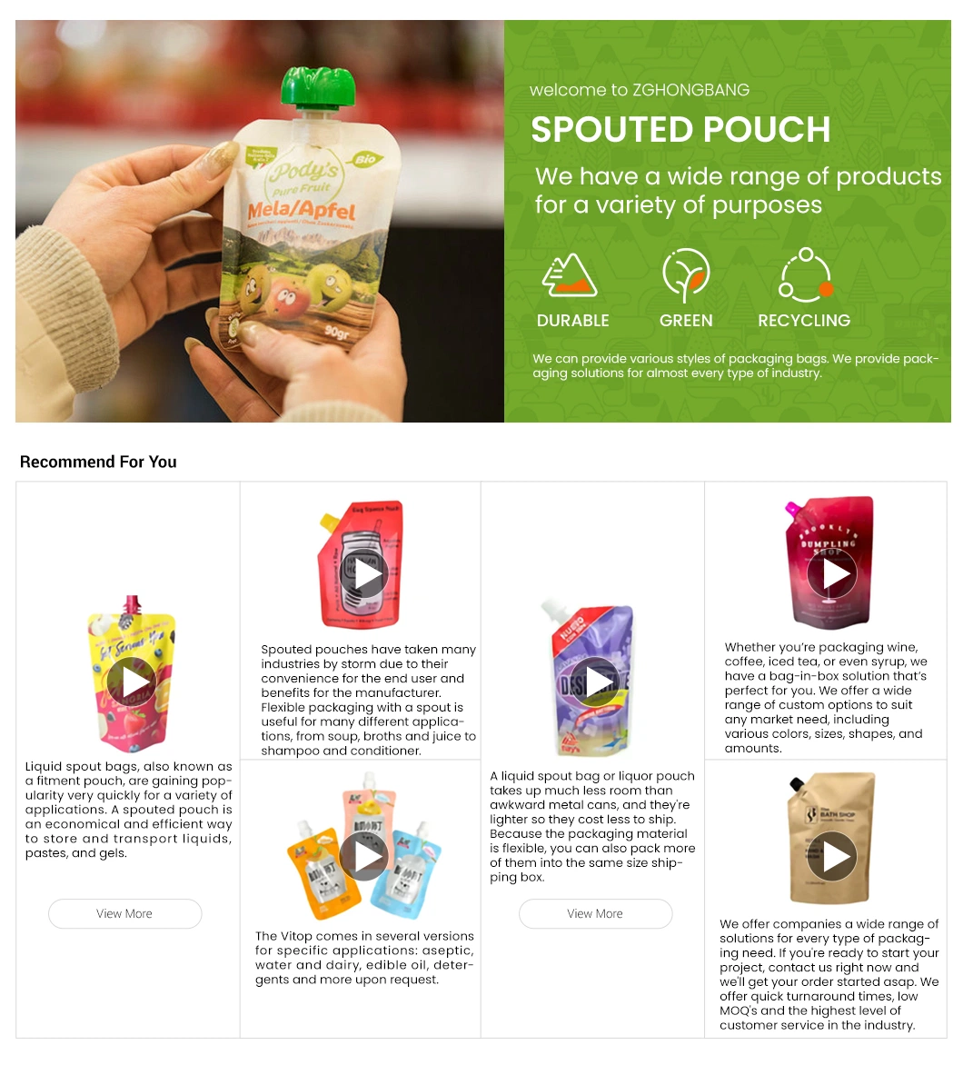 Manufacturer High Quality Doypack Organic Food Packing BPA Free Baby Food Packaging