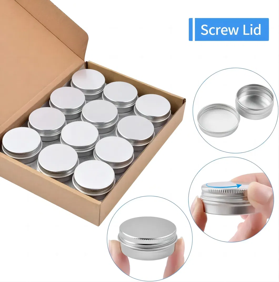 Round Screw Cap Aluminum Jar 10ml 50ml 60ml 100ml 120ml 150ml 200ml 2/4oz Metal Tin Can Soap Lip Balm Cosmetic Candle Containers