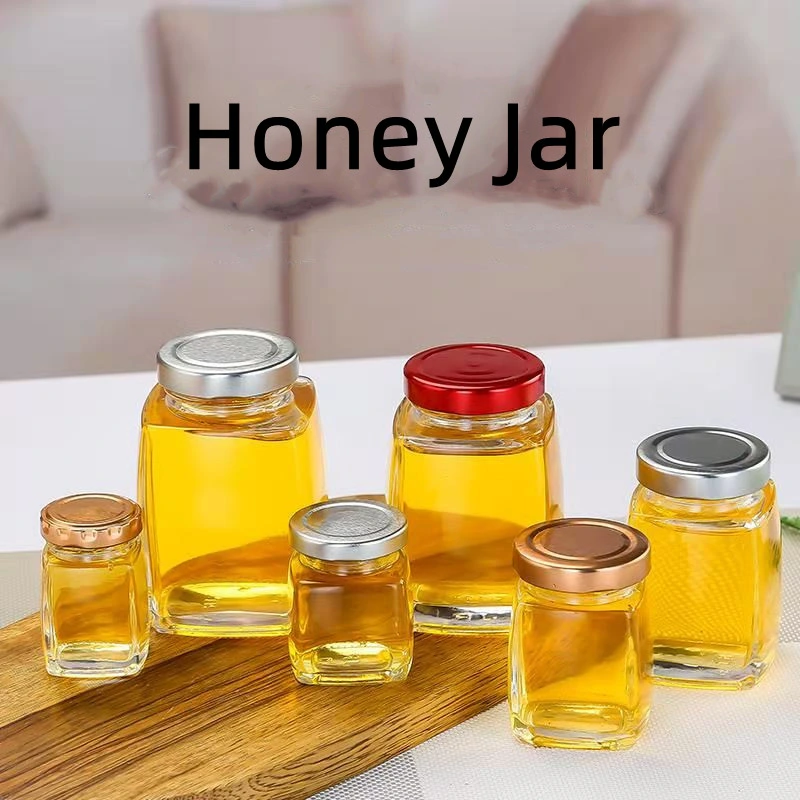 50ml 100ml 180ml 280ml 380ml 750ml Unique Square Shaped Clear Glass Honey Bottle Jar with Wooden Lid for Honey Pudding Jam