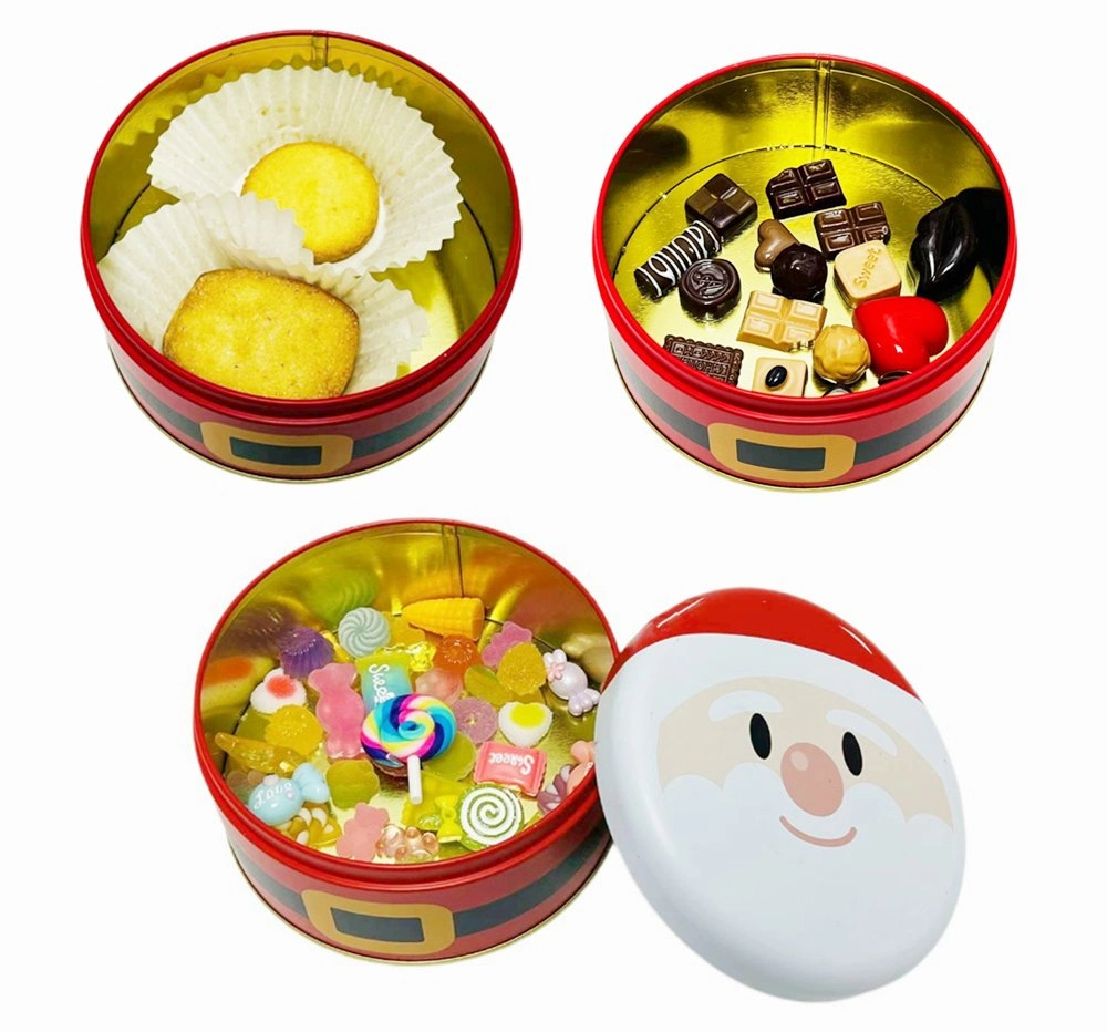 Factory Wholesale Tinplate Biscuit Storage Container Round Metal Box/Can Christmas Cookie Tin Jar Packaging