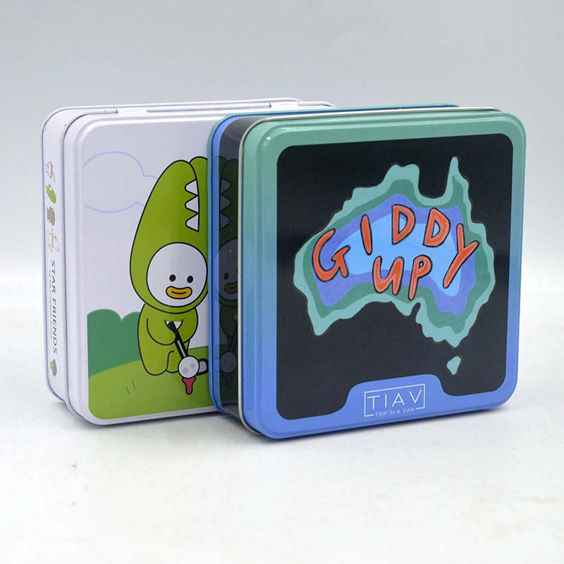 Custom Square Hinged Kids Toys Game Cards Packaging Puzzle Tin Box