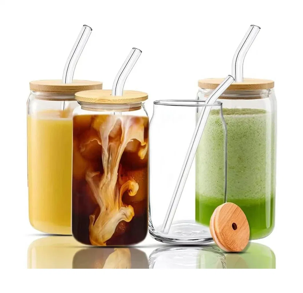 16oz 500ml 350ml Empty Custom Logo Printed Ice Cold Drink Glass Mason Juice Candy Honey Water Jars with Straw Handle