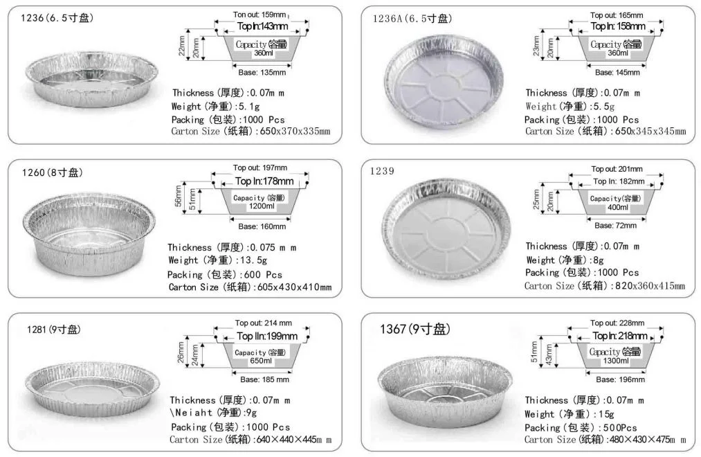 Round Disposable Aluminum Trays Food Grade Cake Catering Tin Foil Containers/Plate/Pot/Dishes with Cover