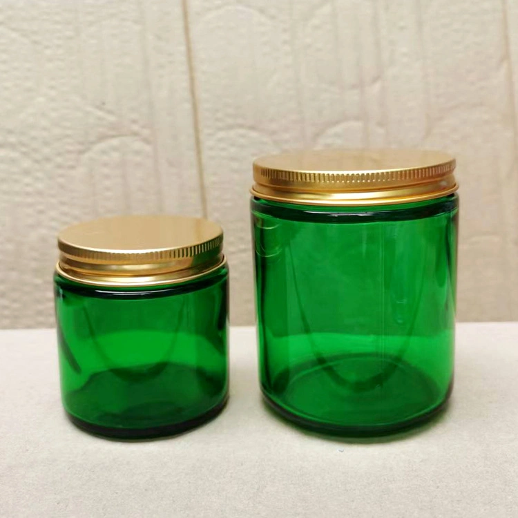 Wholesale Green Colored 100ml 200ml Glass Candle Cup Jar with a Lid Decorative Gifts