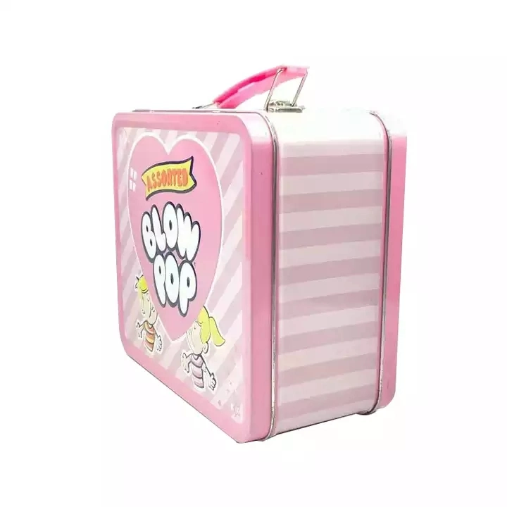 Rectangular Tin with Plastic Handle Children&prime;s Metal Lunch Box for Kids