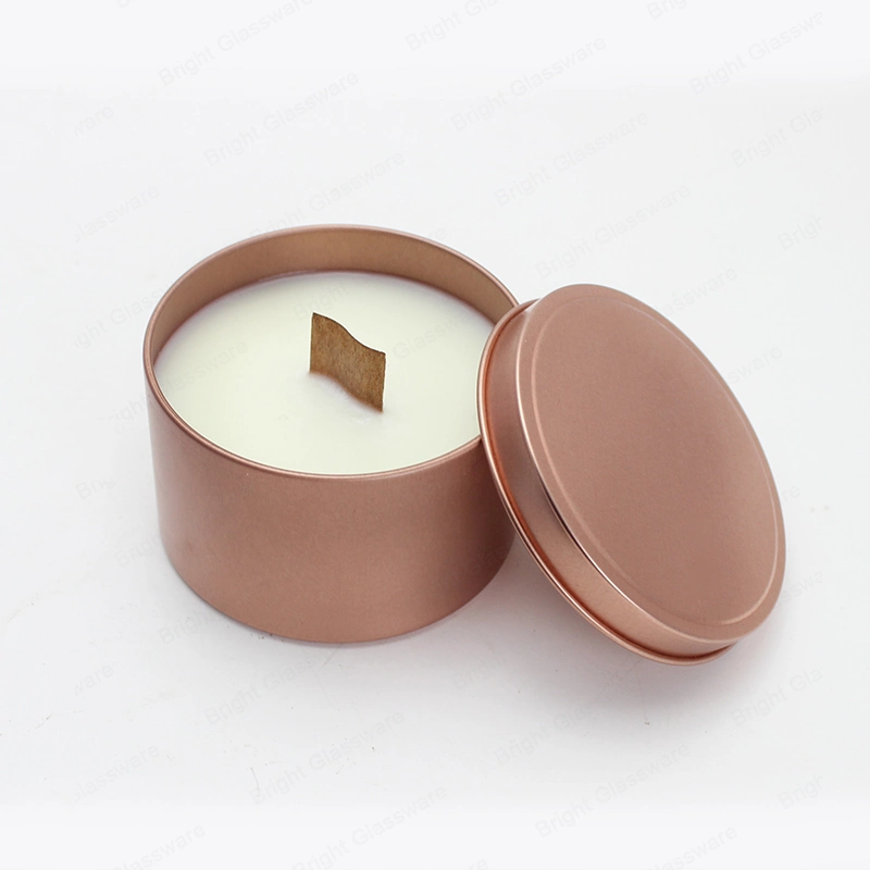 Wholesale Round Shape Rose Gold Aluminum Metal Candle Tin Container