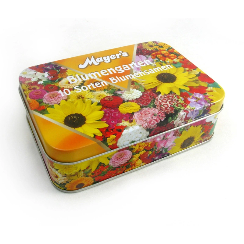 Custom Nice Printed Rectangular Herb Plant Flower Vegetable Seeds Packaging Tin Box