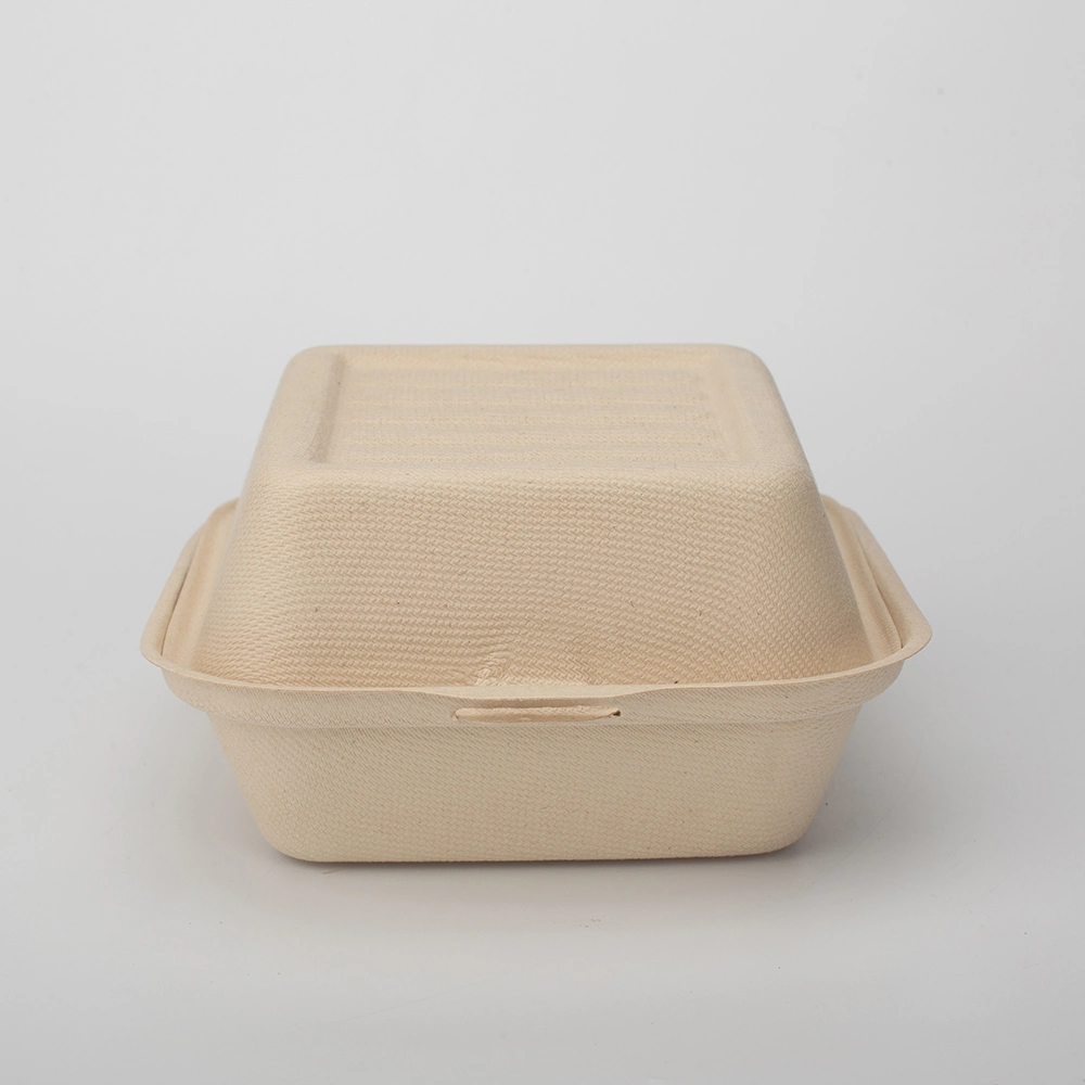 Natural or White Disposable Biodegradable Bagasse Paper Hamburger Box Food Packaging