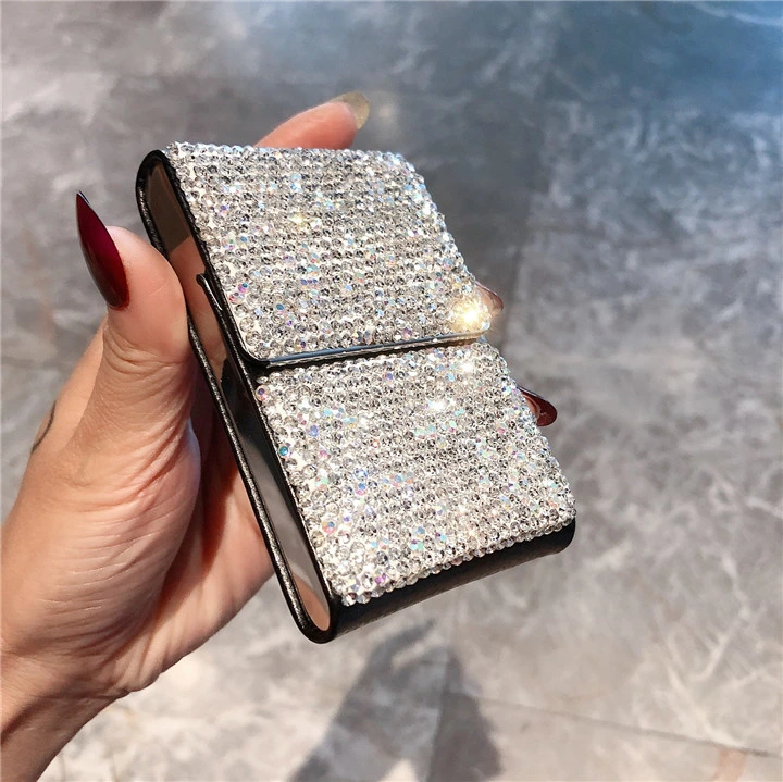 Ea068 Bling Crystal Metal Holder Luxury Diamond Lighter Box Long Wholesale Waterproof Cigarette Tin Case